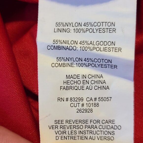 Marina | Red Floral Metallic Lace Overlay Knee Length Sheath Dress, Size M or 8 - Picture 10 of 10